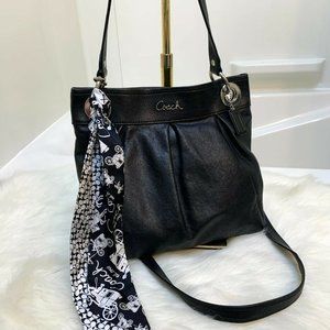 COACH Black Leather ASHLEY Convertible Hobo XBody F17605 with Silk Scarf